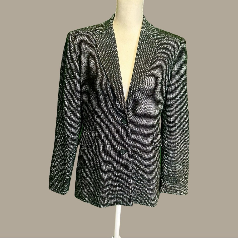 Alfani Black & White 100% Silk Tweed Button-Up Professional Work Blazer Size 8